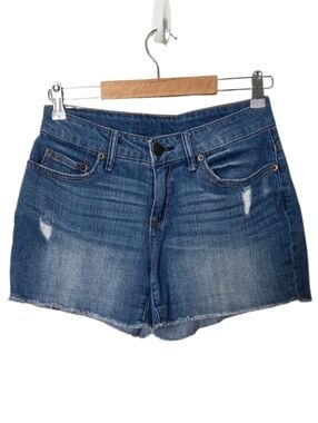 Time and Tru Denim Shorts Size 4 Blue Distressed Raw Hem Stretch Jean Shorts